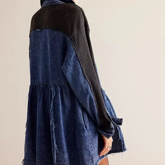 Free People Denim & Thermal Long Sleeve Dress XS NWOTS - Picture 8 of 9